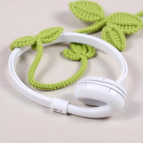 Green Crochet Leaf Sprout, Lucky Handmade Knitted Sprout Headphone Accessories, Leaf Headset Attachment, Multi-Functional Cute Cable Tie Crocheted Knitting Plant Bookmark Gift for Book Lovers