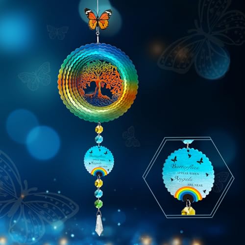 FONMY Mandala Tree of Life Pet Sympathy Gift Dog Memorial Wind Spinner Dog Memorial Suncatcher Gifts for Dog Lovers Stainless Steel Wind Chime-Silver-20 in