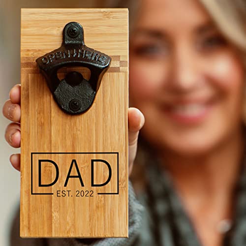 First Time Dad Gift - Bottle Opener, Wall-Mounted - Handmade 100% Solid Bamboo - Beer Lover New Father Present #TOP1
