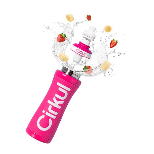 Cirkul 22oz. Pink Grip Stainless Steel Water Bottle & Sport Lid, Durable, Insulated, Protective Grip, Leakproof & Heavy Duty with Flavor Cartridge Included (FitSip Island Punch)
