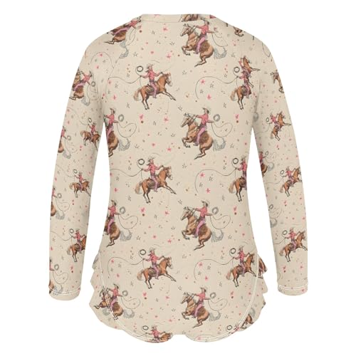 Cowboy Riding Pattern Girls Long Sleeve Swimsuit Rash Guard One Piece Bathing Suits Zipper 3-12T3