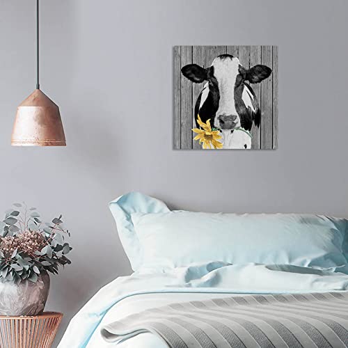 Nteumm Holstein Cow Canvas Wall Art Decor Black And White Country Farmhouse Kitchen Bathroom Rustic Retro Picture Modern Home Bedroom Mural Poster (Unframed,16"Wx16"H) #TOP5