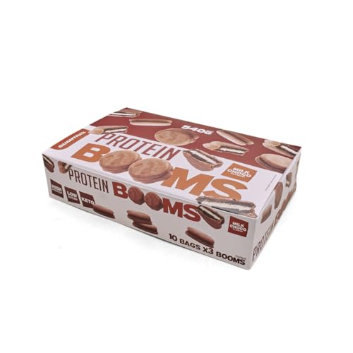 Quamtrax Nutrition - Protein BOOMS - 54 g x 10 uds - Sabor Milk Chocolate - Snack proteico, textura cremosa y sin azúcares añadidos.