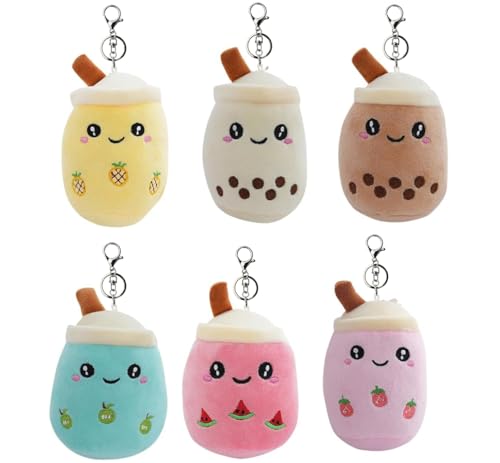 YANGUN Bubble Tea Plush Keyring, 6 Pack Boba Plush Keyring, Bubble Tea Key Chain, Boba Teas Plushies Keychain 8 cm