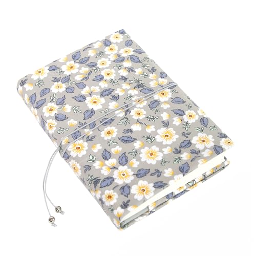 Buchumschlag Buchhülle aus Baumwolle Universell verstellbarer Schutzumschlag mit Klettverschluss Waschbar wiederverwendbar mit elastischem Gummiband Grau