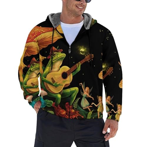 Sweat à capuche zippé en polaire homme avec motif grenouille