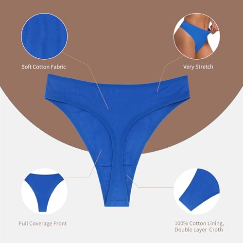 Cotton Thongs for Women High Waisted Women Panties No Show Comfortable Underwear Sexy Tangas Black Pack 64