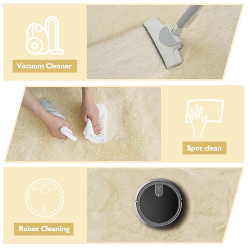 Shag Area Rug for Bedroom 5x8,Ivory Fluffy Area Rugs for Living Room,Soft Fuzzy Rug Non-Shedding Indoor Plush Carpet for Kids Bedroom Nursery Dorm Home Decor