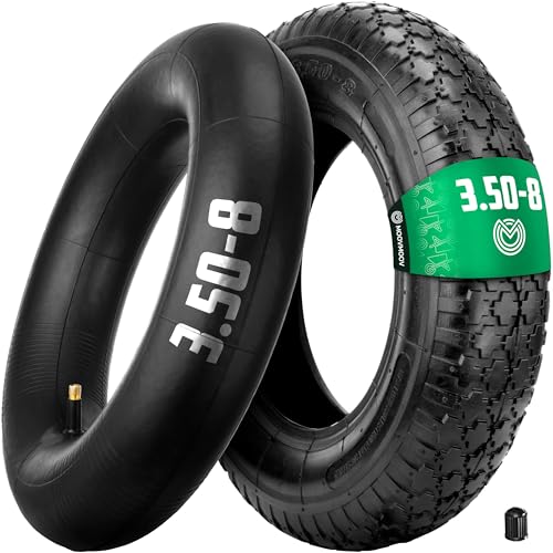 MOOVMOOV Neumático Carretilla 3.50-8 con Cámara de Aire y Válvula Recta TR13 - Neumático Reforzado 4PLY - Instalación Fácil y Rápida - Compatible con Rueda 3.50-8 - No Apto para Uso en Carretera