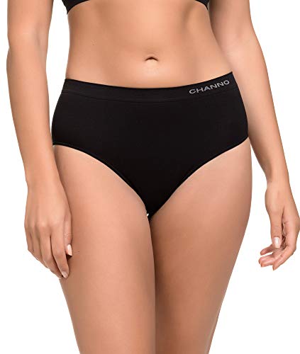 Channo Pack de 3 Bragas Clásicas Básicas Mujer Licra sin Costuras Efecto Invisible Midi Altas Color Liso. Negro M