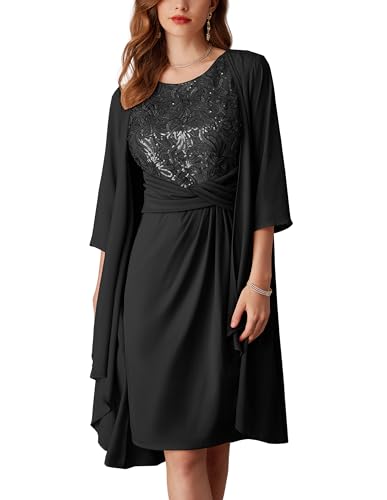 GRACE KARIN Women's Sequin Dress Two Piece Mother of The Bride Dresses with Jacket Lace Formal Wedding Guest Dress