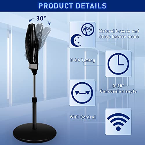 Tmwings Pedestal Fans 18 Inch Smart Fan For Bedroom With Wifi/Remote Control,3 Speed 90° Oscillating Floor Fan With Fused Plug,3 Model,Led Display 8H Timer Standing Fan For Home #TOP2