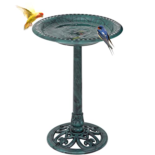 Zeny Birdbath 28" Height Pedestal Bird Bath Antique Outdoor Garden Decor Vintage Yard Art, Green #TOP15