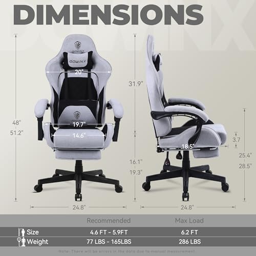 Dowinx Gaming Chair Fabric with Pocket Spring Cushion, Massage Game Chair Cloth with Headrest, Ergonomic Computer Chair with Footrest 290LBS, Black and Grey - Image 4