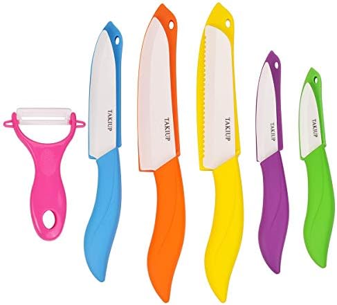 Ceramic Knife Set, 6 Piece Kitchen Knife Set with Sheath Covers and Peeler Set - kitchen Chef Chef's Paring Bread Set