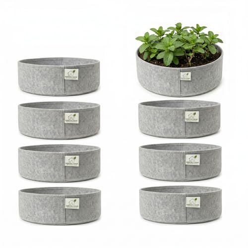 Image of 400 GSM Geo Fabric Round Grow Bags 18x9 Inch, Grey Planting Bags for Terrace and Kitchen Gardening Pack of 8