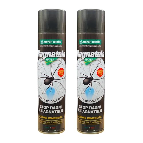 2 x Spray Insetticida Disinfestante Ragni, Ragnatele, Insetti Striscianti 'RAGNATELAMAYER' 400 ml| Spray Specifico Ad Azione Immediata e Prolungata|Valvola Di Precisione e Profumazione Gradevole