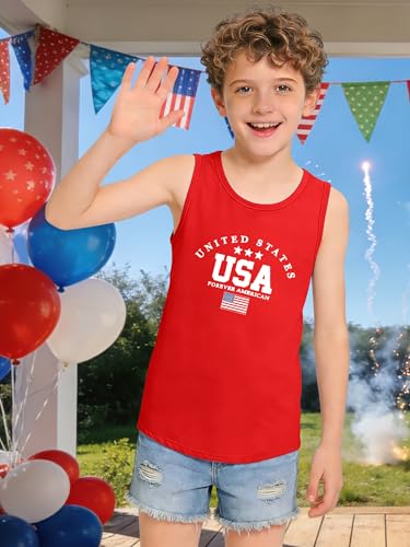 Image of CAZYCHILD Girls American Flag Tank Tops Boys 4th of July Shirts USA Summer Sleeveless Tee Independence Day Outfit 5-14y