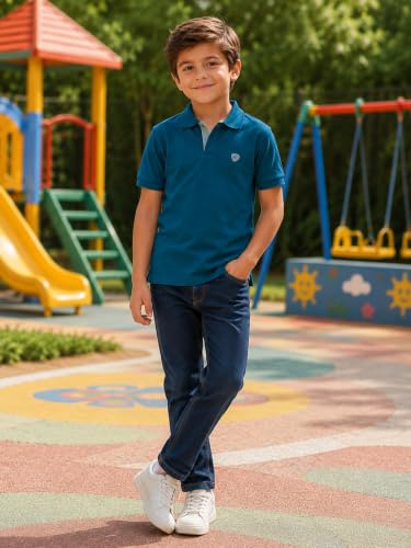 Image of Lux Cozi Boy's Polycotton Polo T-Shirt | Solid Collared Half Sleeve Tee for Kids | Soft Breathable Summer Wear | Casual Smart Polo T-Shirt | 3-14 Years