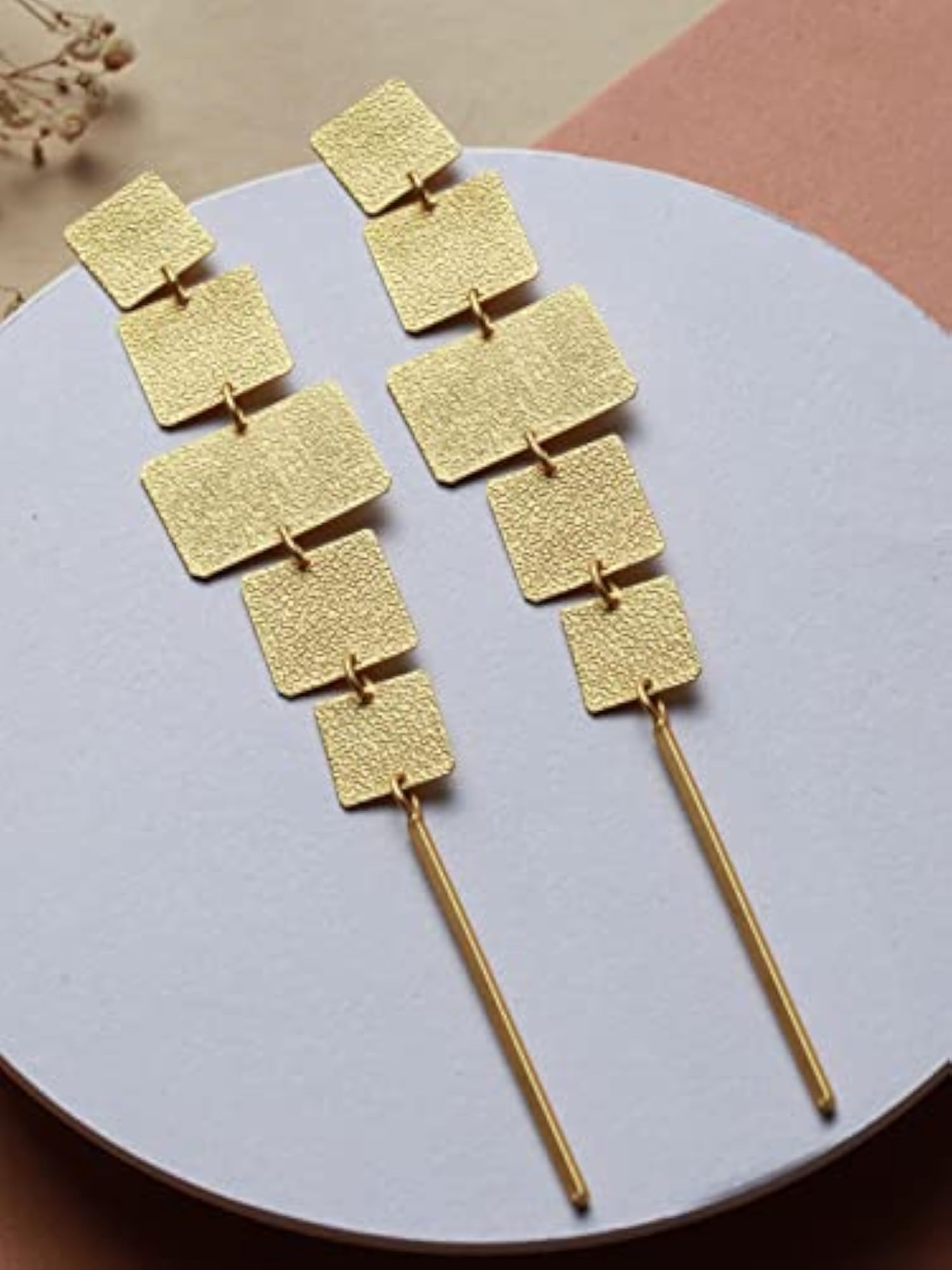 Women's Multilayer Block Link Plated Drop Earrings