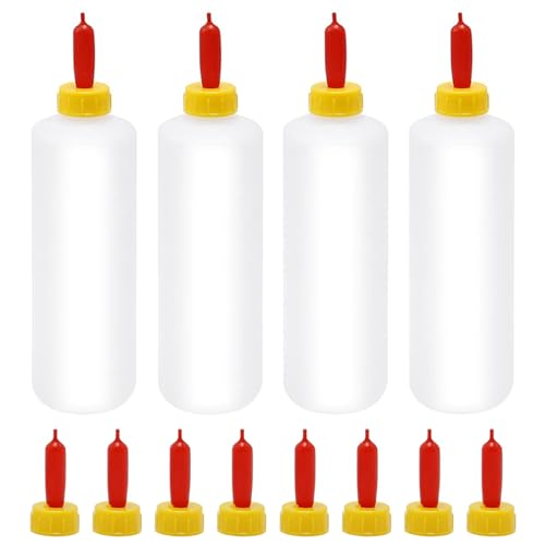 Goat Nipple and Bottles Set, 4PCS Small Animal Milk Drink Nipple and 400 ml Lamb Feeding Bottle Kit for Feeding Sheep Goat Lamb Puppy(4 Bottles& 12 Nipples)