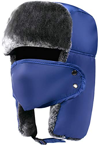 Trapper Hat Winter Hats for Men Trooper Hunting Ski Hat Women Ear Flap Windproof Mask Blue