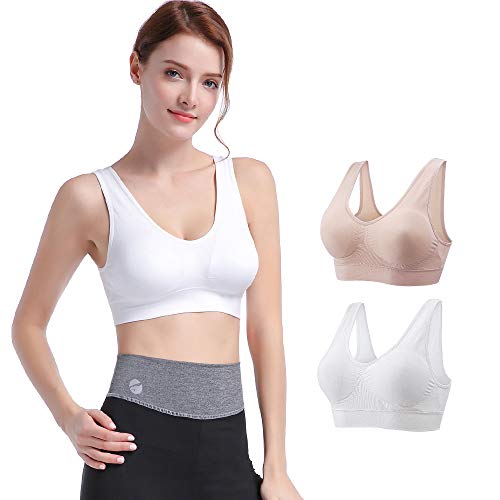 Desirelove Sports Sujetador Paquete de 1-3 Sujetador Deportivo Acolchado para Mujer Sujetador de Gimnasio Racerback para Entrenamiento Running Fitness (XXL, White and Beige)
