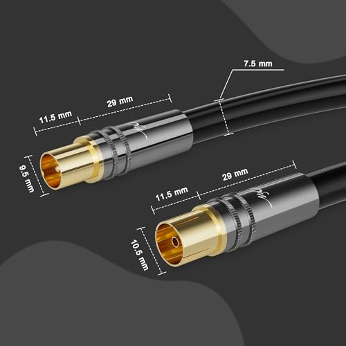 Mygatti RG6 4K TV Aerial Cable 7.5 Meters,black Satellite Cable,Antenna cable -75 Ohm, Gold-Plated IEC Connectors Plug/Socket - Image 2