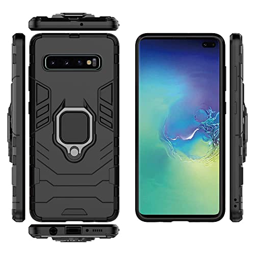 Image of WOW IMAGINE Shock Proof Back Case Mobile Cover for Samsung Galaxy S10 Plus (Armor | Hybrid PC + TPU | Full Protection with Ring Holder Kickstand | Carbon Black)