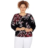 Alfred Dunner Women's Plus-Size Asymmetric Floral Print Sweater Size 3X Black/Red