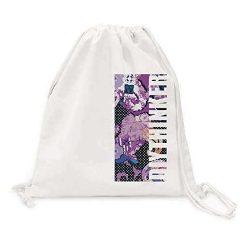 Sac à dos cordon toile avec motif feuilles violettes pour voyage et loisirs
