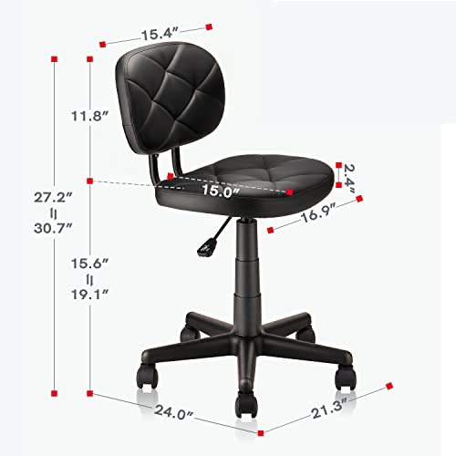 Image of KLASIKA PU Leather Rolling Stool with Back and Wheels, Adjustable Diamond Upholstered Drafting Stool, Multi-Purpose Desk Chair for Home Office Bar Kitchen Shop, Black (2PK)