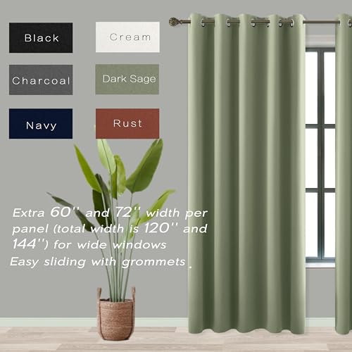 Image of KOUFALL Dark Sage Curtains 72x84 Inches Long for Dining Room 2 Panels Blackout Room Darkening Curtain for Bedroom