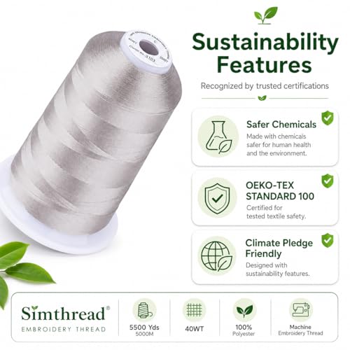 Image of Simthread 5500Yds /5000M 40WT Polyester Embroidery Thread Powder Gray S103 | High-yardage 5000M spool offers smooth feeding and stable 40WT polyester thread for home and commercial embroidery machines.