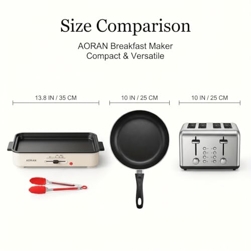 3-Zone Breakfast Maker - Adjustable Temperature, Non-Stick, Bake & Boil, Compact Kitchen Gift for Holidays & Family Mornings with tongs