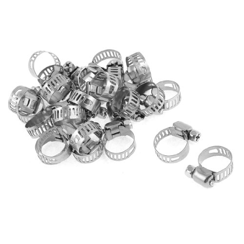 Aexit 25 Pcs Clamps 9-16mm Wide Metal Adjustable Hose Clamp Strap Clamps Clips Fastener