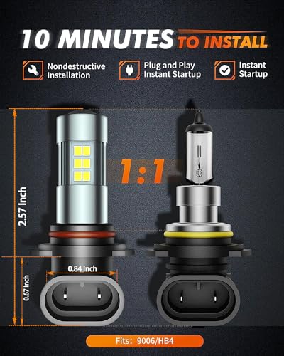41C4DdVbFrL. SL500  - SEALIGHT 9006/HB4 LED Fog Light Bulbs, 6000K Xenon White, 27 SMD Chips, 360-degree Illumination, Non-polarity, Pack of 2