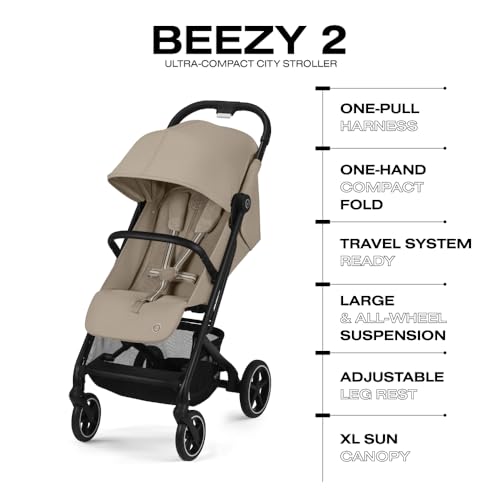 Image of CYBEX Beezy 2 Compact and Lightweight Travel Stroller - Compatible with CYBEX Car Seats, Almond Beige