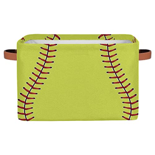 YoCosy Large Storage Baskets for Organizing Shelves Sport Softball Yellow Baseball Foldable Cube Storage Bins with Handles Rectangle Fabric Closet Organizers for Home Toys Nursery, 1 Pack