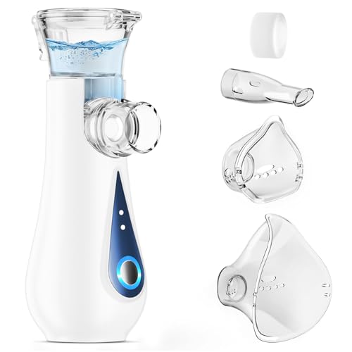 GIBOHOM Inhalationsgerät, Inhaliergeräte für Erwachsene und Kinder, USB-C Vernebler Inhaliergerät, Super Leiser Inhalator, mit 2 Masken und 1 Mundstück, Tragbarem Design, für Reisen und Zuhause, Blau