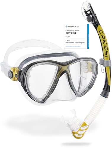 CRESSI Combo Big Eyes+Alpha UD Clear/Yellow - Kombo Set Maske Big Eyes Evo und Schnorchel Alpha UD, zum Tauchen und Snorkeln, Transparent/Gelb, Einheitsgröße, Erwachsene