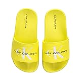Calvin Klein Kinder Pool Slide - Logo Print Badeschuhe Bade-Latschen Unisex, Farbe:Gelb, Schuhe NEU:EU 33