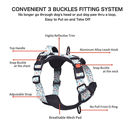 Petmolico No Pull Dog Harness Set, 2 Leash Attchment Easy Control Handle Reflective Vest Dog Harness Medium Breed, Medium Dogs Harness And Leash Set With Poop Bag Holder, Medium Daisy #TOP2