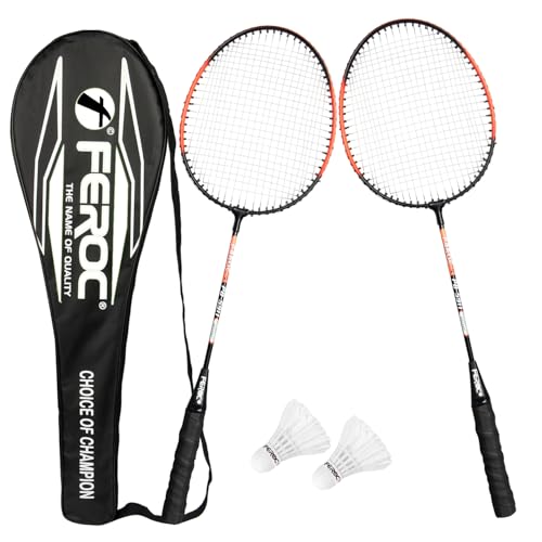 2 Pieces Aluminium Badminton Racket with 3 Pieces Feather Shuttles with Full-Cover Set,Aluminum, Multicolor (Orange)