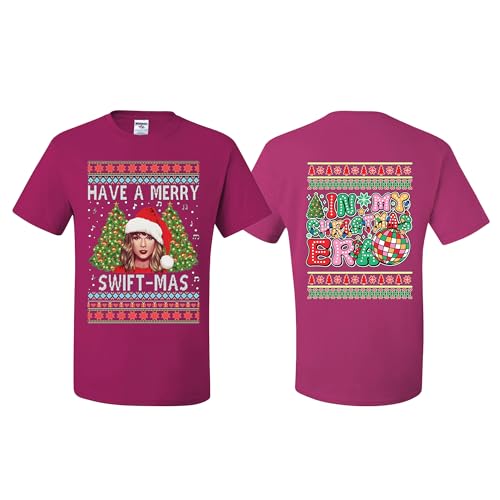 wild custom apparel Have A Merry Swift-Mas Front And In My Chrisstmas Era On the Back T-shirt, Fuschia, X-Large