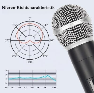 HUACAM Kabelloses Mikrofon, Handmikrofon, Metall, kabelloses Handmikrofonsystem mit wiederaufladbarem Empfänger, geeignet für Karaoke, Gesang, Partys, Hochzeiten, DJ, Reden, 60 m, HDMIC-5802