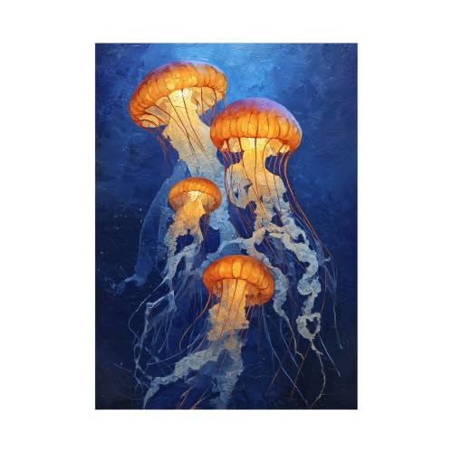 Méduse Orange Mer Profonde toile vintage TERUEA décoration murale 70x100cm