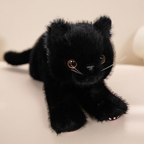Image of PEACH CAT Cat Stuffed Animal 12 inch Realistic Kitten Plushies Soft Plush Toys Gifts for Kids Black