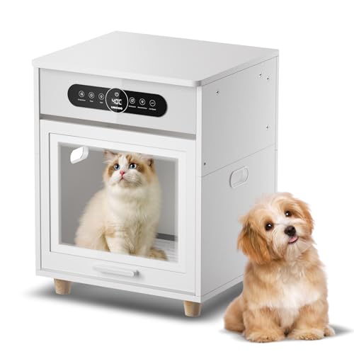 UNICOO® 3-in-1 Automatic Pet Drying Box, Grooming Dryer, Multifunction Ozone Freshener, Pet House, Storage Box, Ultra Quiet 360° Drying, Smart Temp Control, 58L for Cats & Dogs (White)