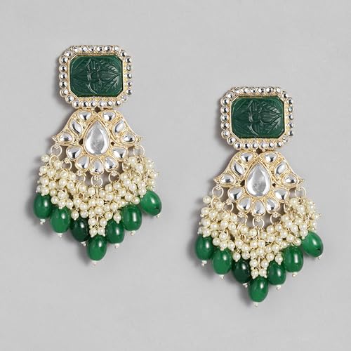 Gehena by Estele Gold Plated Fashionable Kundan Drop Earrings with Beads for Girls/Women - Image 7
